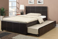 Full Size Bed w Trundle Slats Espresso Faux Leather