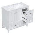 36 Inch Modern Bathroom Vanity with USB Charging, Two white-solid wood+mdf+resin