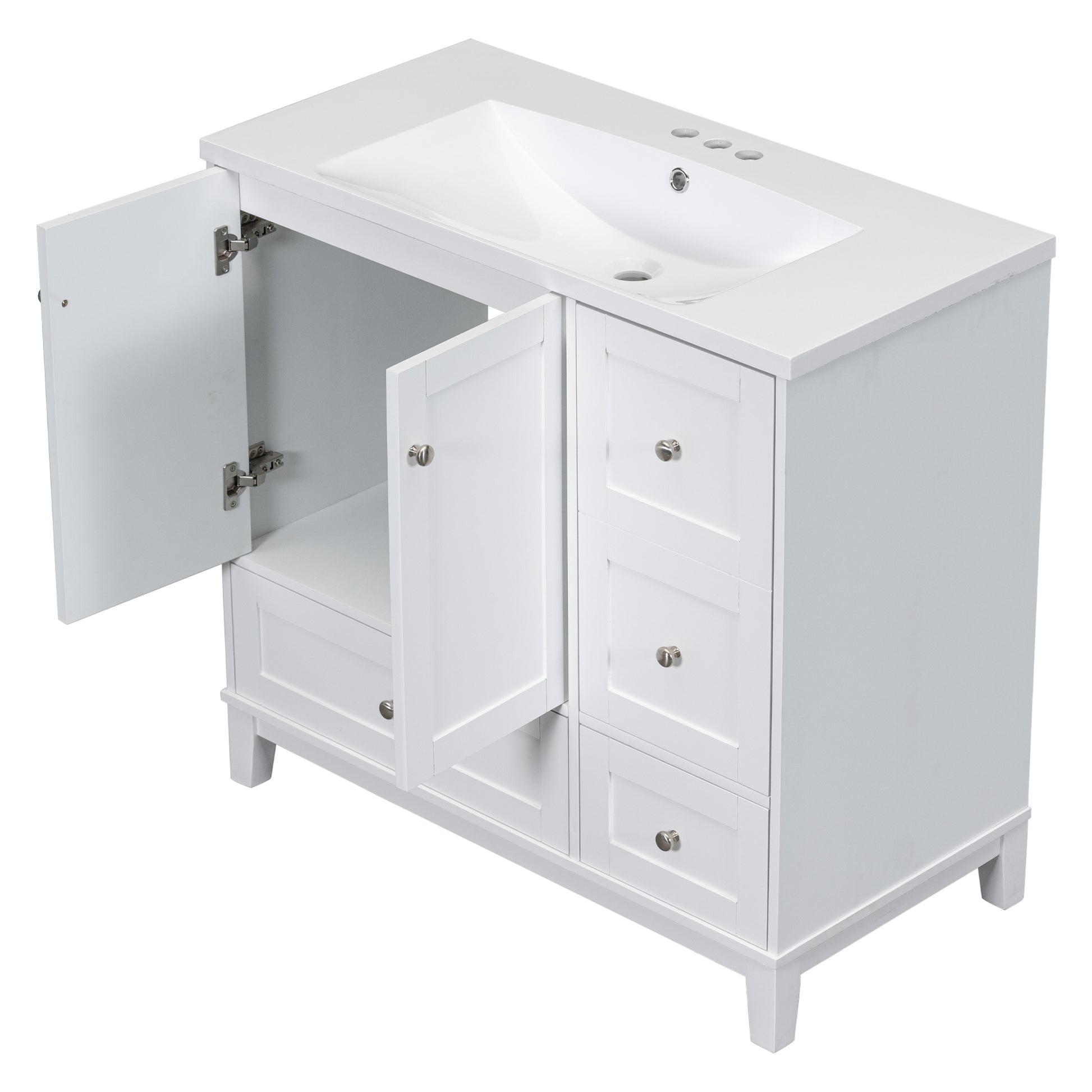 36 Inch Modern Bathroom Vanity with USB Charging, Two white-solid wood+mdf+resin