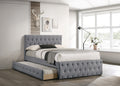 Contemporary Twin Size Bed w Trundle Slats Light Grey light