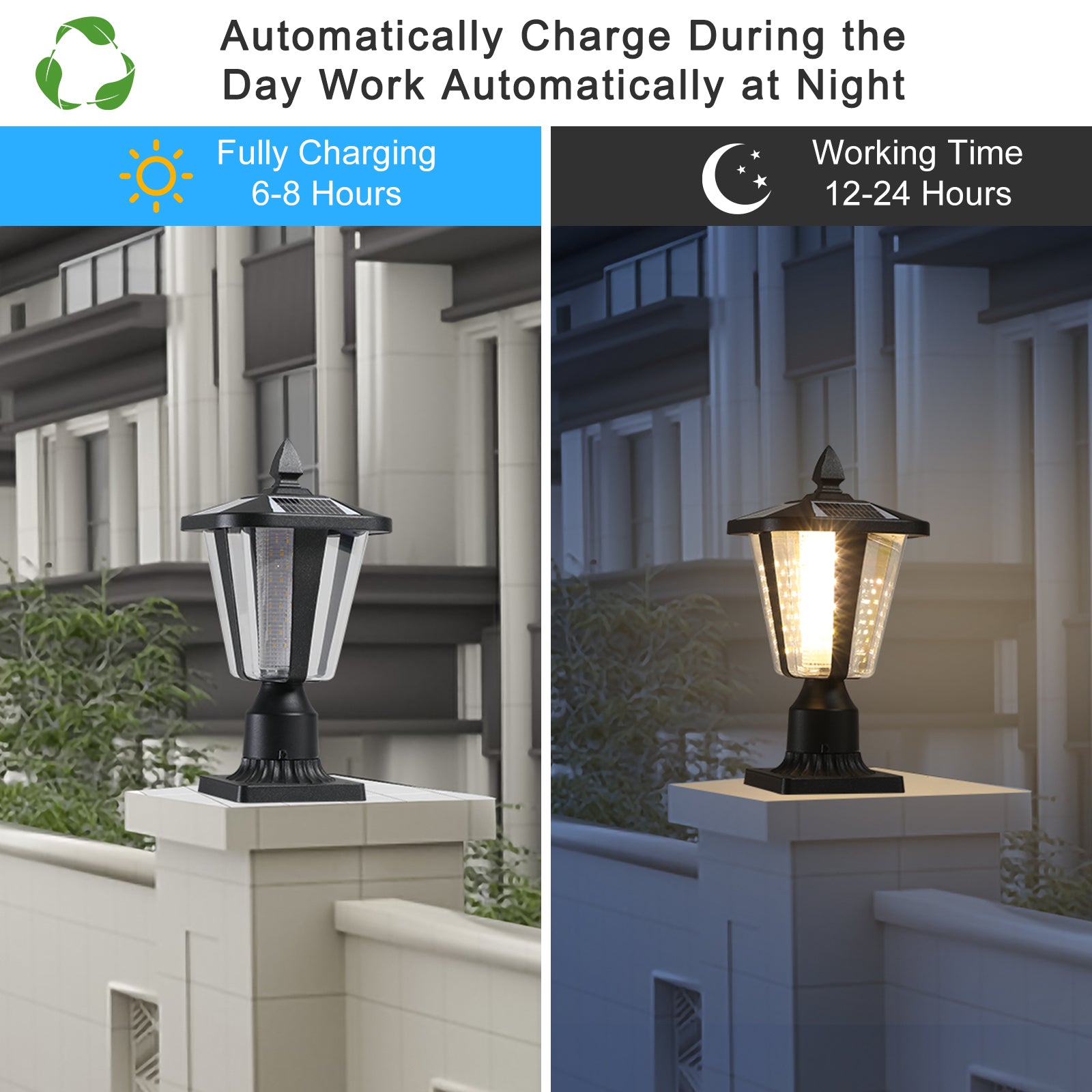 Solar Column Headlights With Dimmable LED black-pc-aluminium