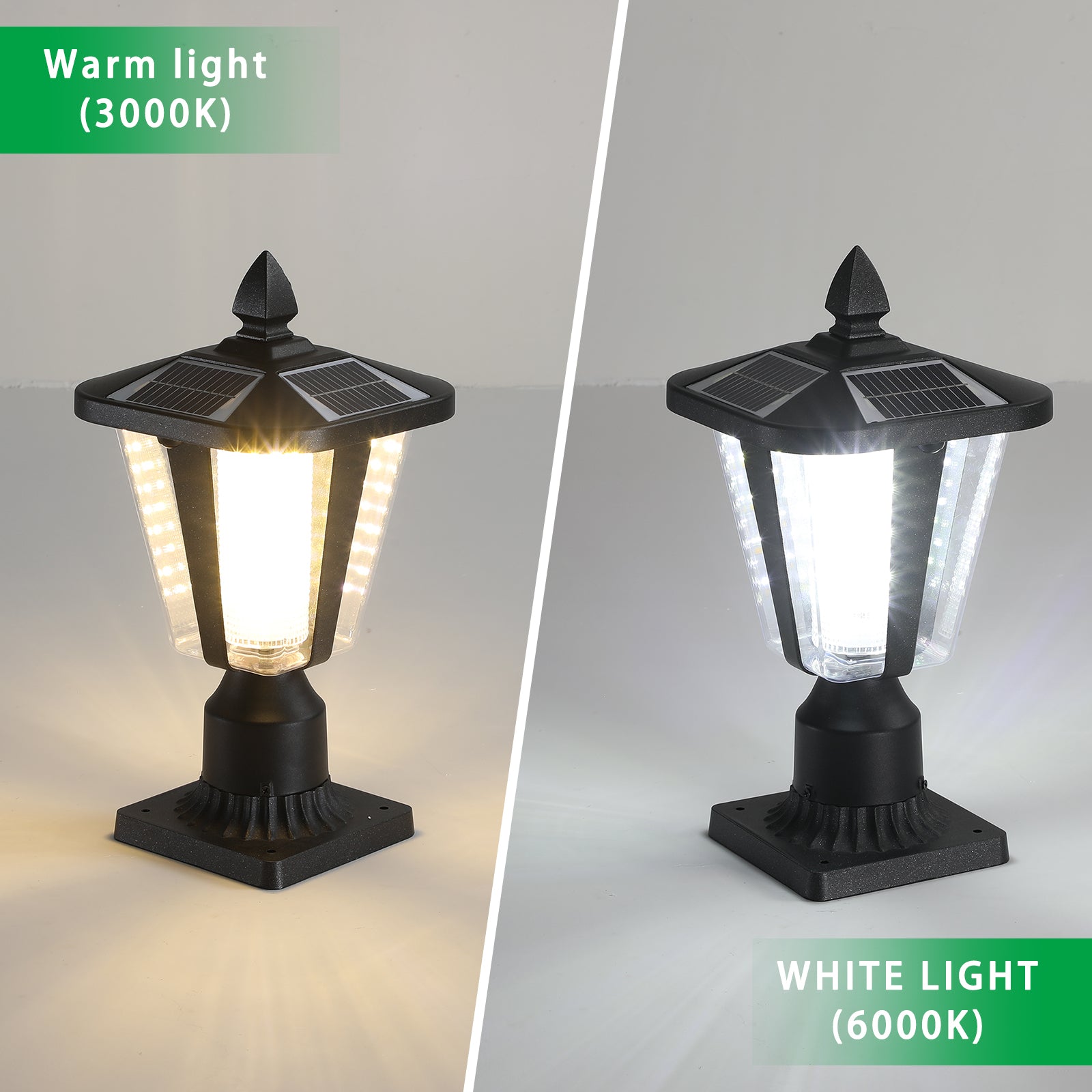 Solar Column Headlights With Dimmable LED black-pc-aluminium