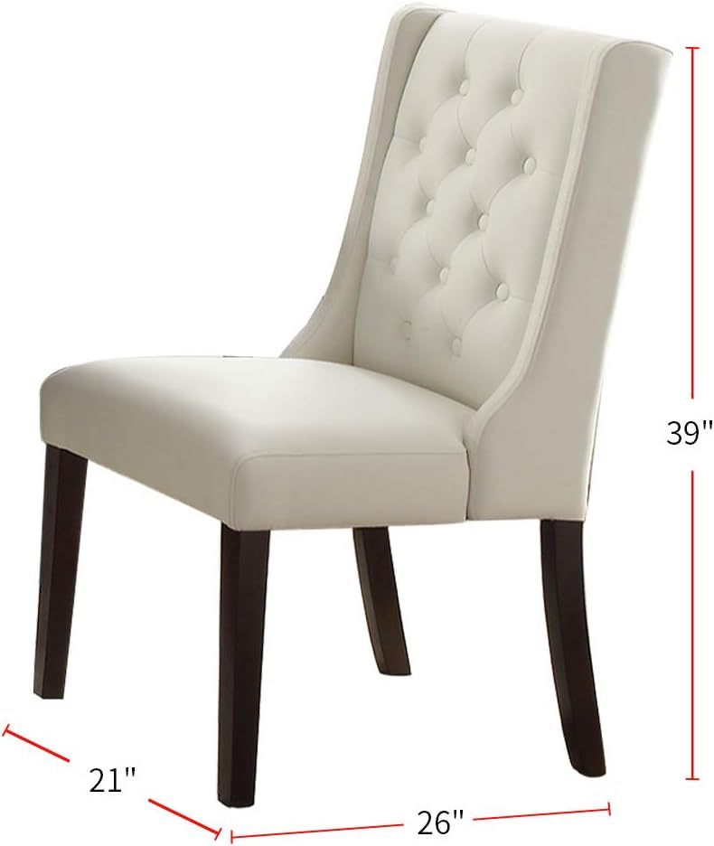 Modern Faux Leather White Tufted Set of 2 Chairs birch wood-white-brown-dining