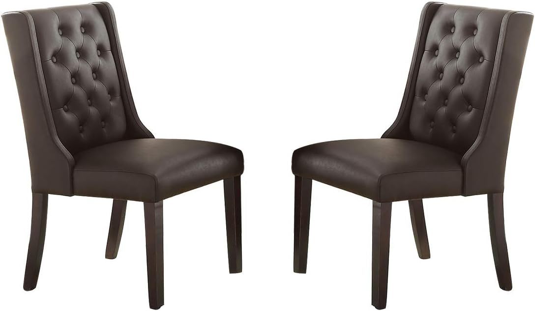 Modern Faux Leather Espresso Tufted Set of 2 Chairs espresso-brown-dining