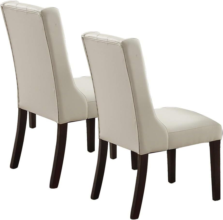 Modern Faux Leather White Tufted Set of 2 Chairs birch wood-white-brown-dining