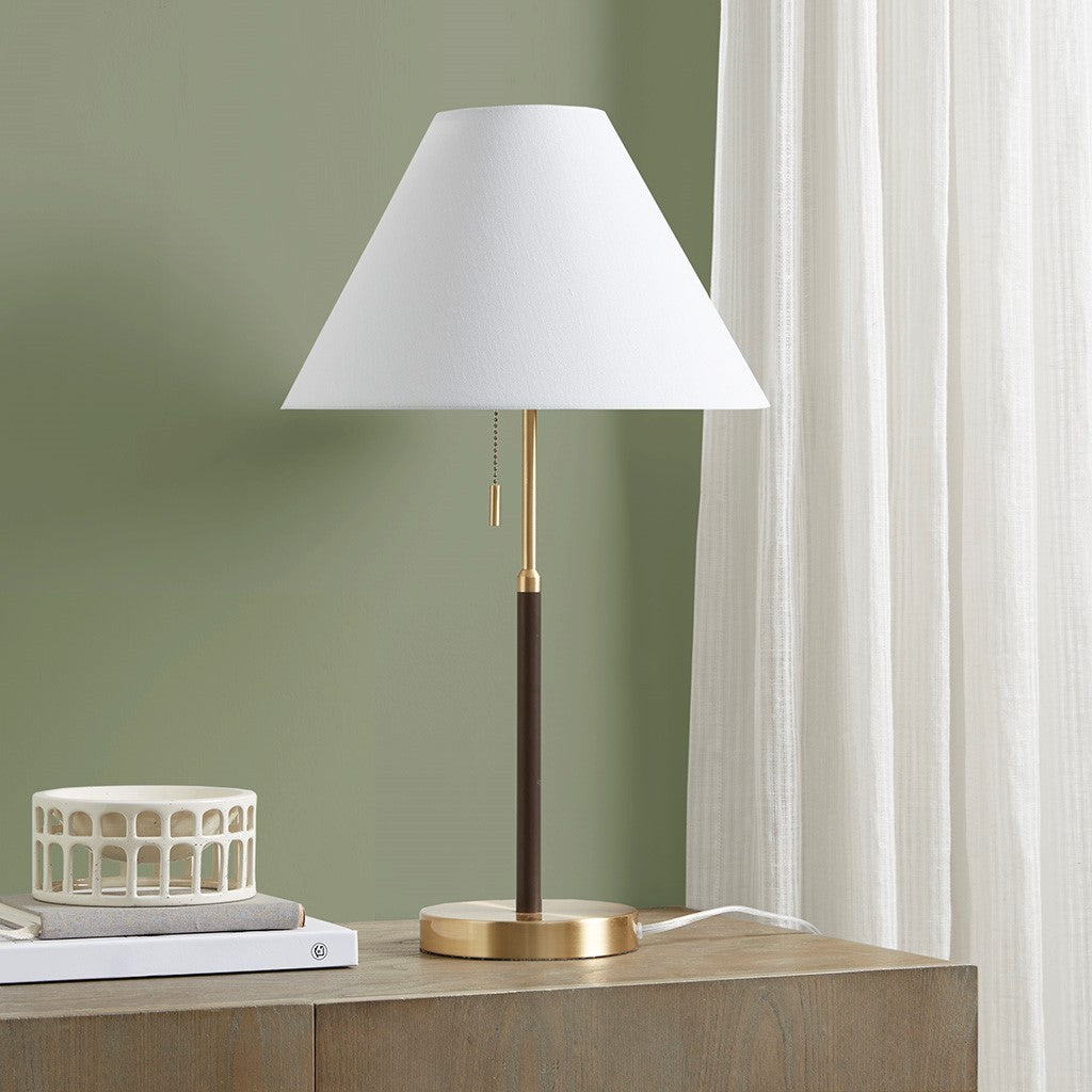 Two Tone Pull Chain Table Lamp - White Iron