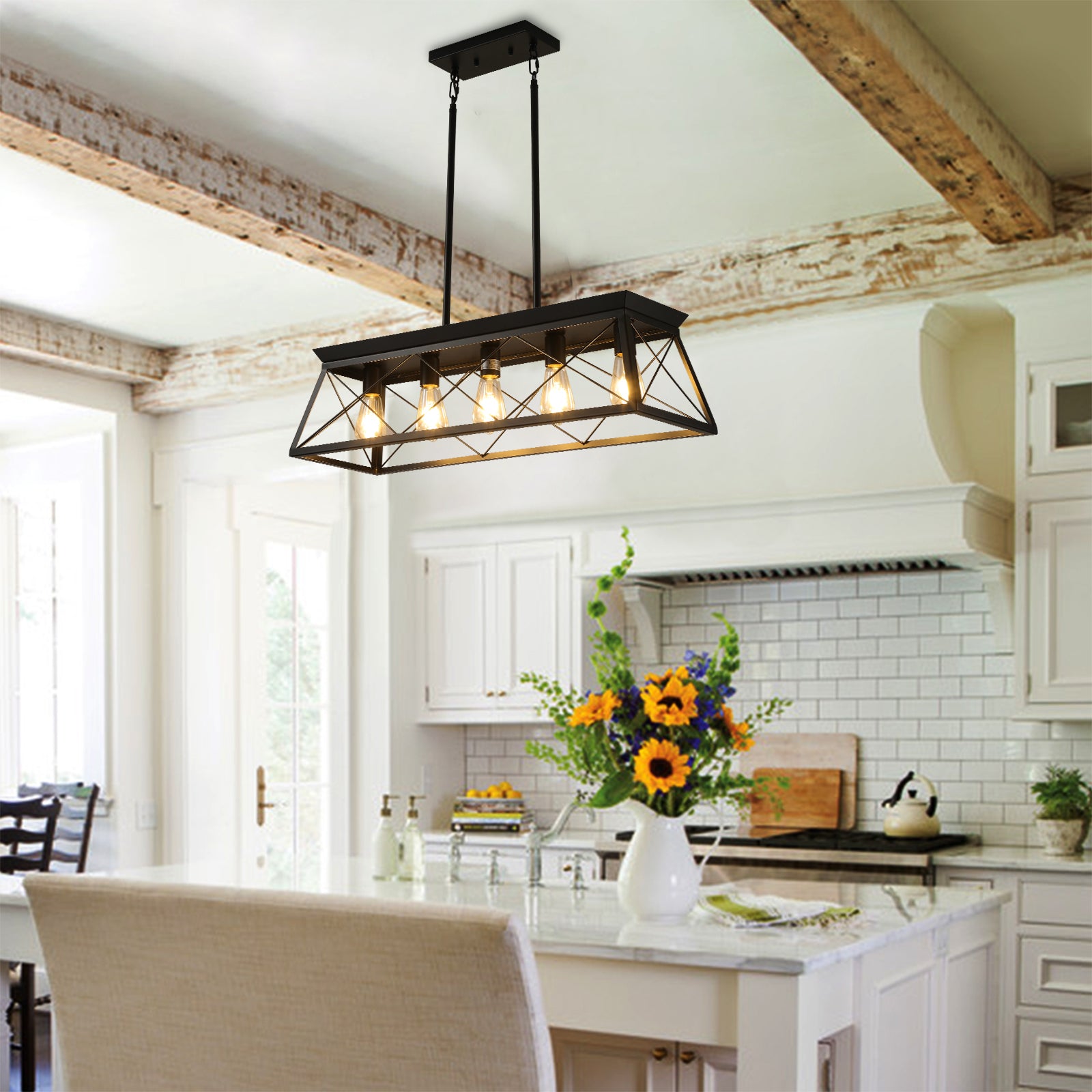 5 Light Farmhouse Chandeliers for Dining Room, Metal black-ceiling lights-farmhouse-living room-iron