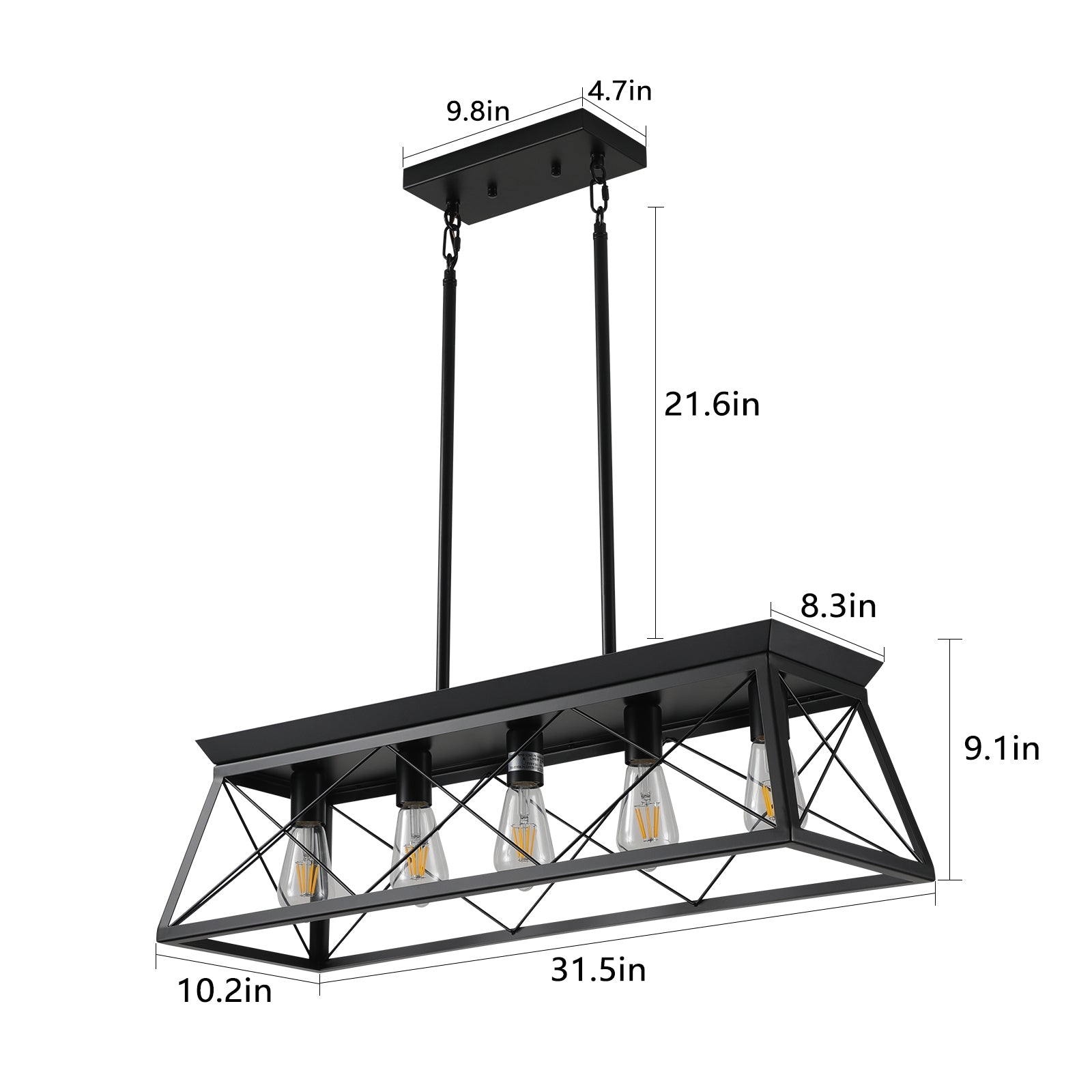 5 Light Farmhouse Chandeliers for Dining Room, Metal black-ceiling lights-farmhouse-living room-iron