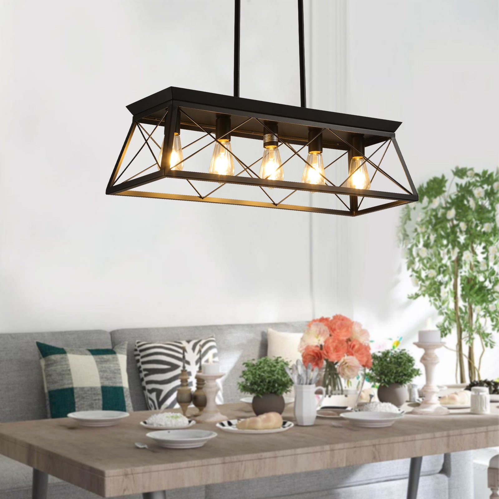 5 Light Farmhouse Chandeliers for Dining Room, Metal black-ceiling lights-farmhouse-living room-iron