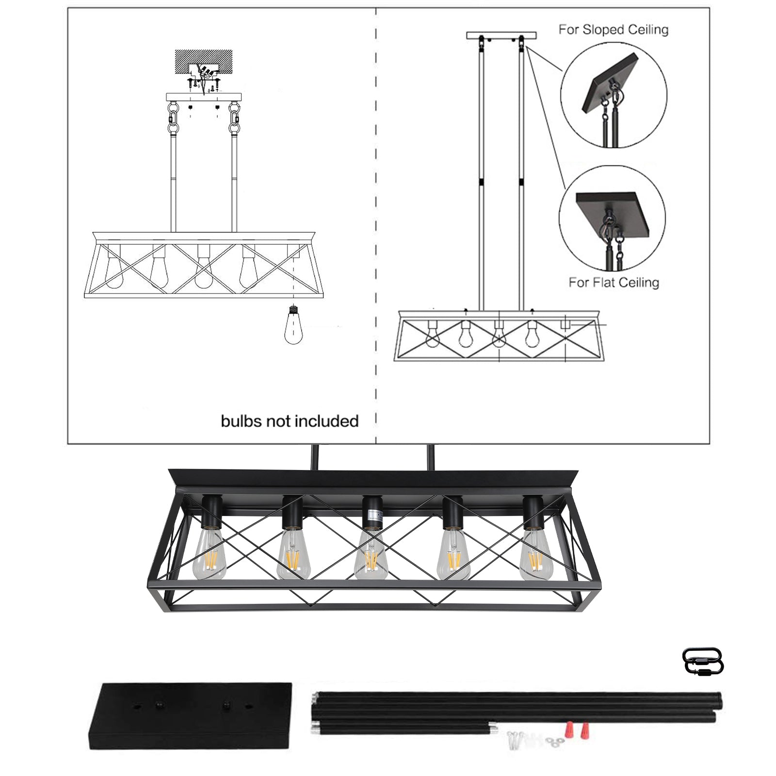 5 Light Farmhouse Chandeliers for Dining Room, Metal black-ceiling lights-farmhouse-living room-iron