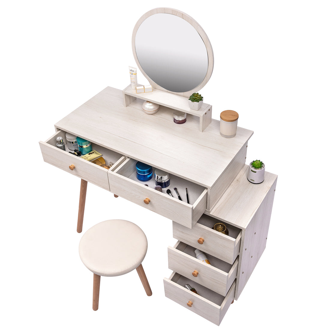 Makeup Vanity Table with Cushioned Stool