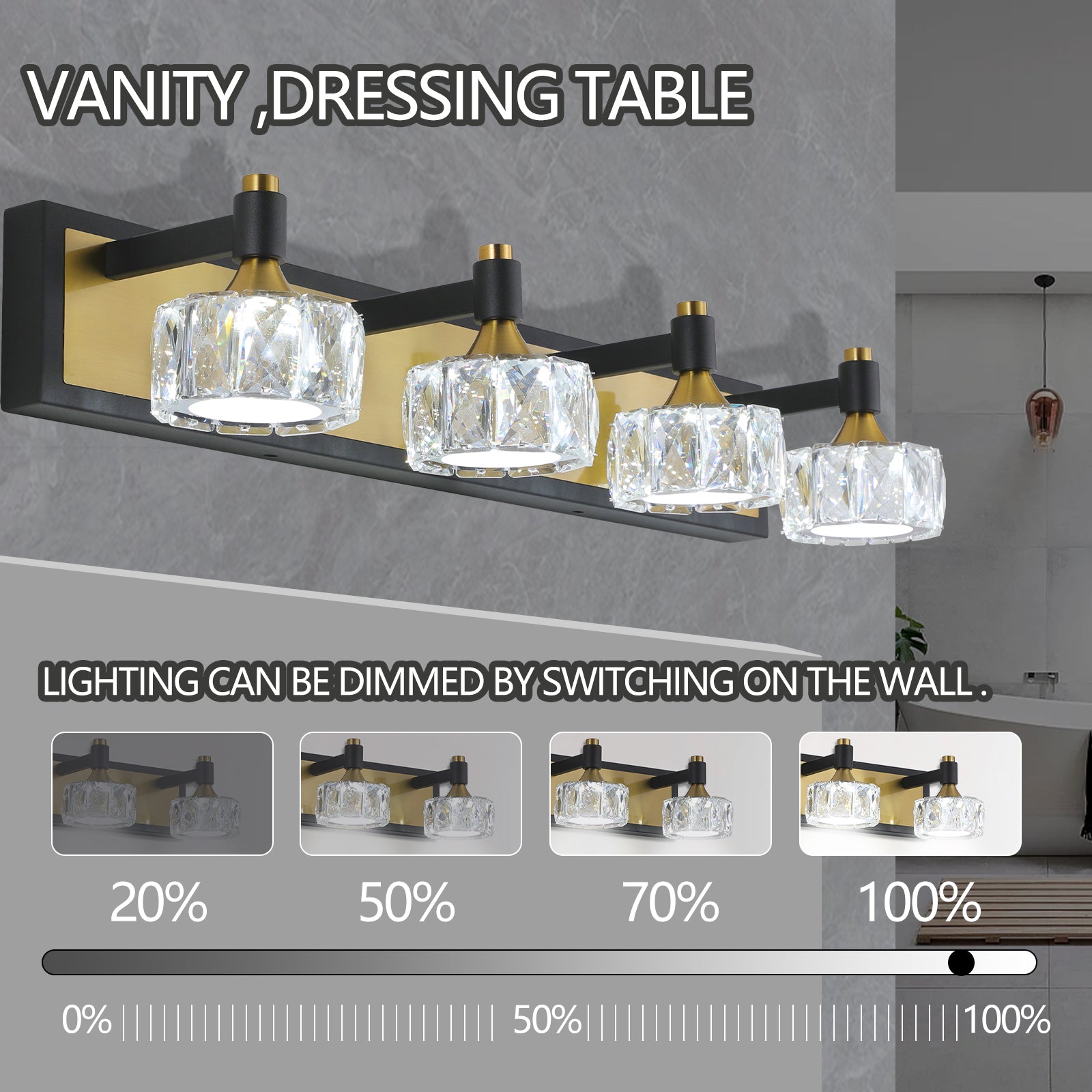 LED 4 Light Modern Crystal Bathroom Vanity Light Over yellow brown-luxury-modern-iron