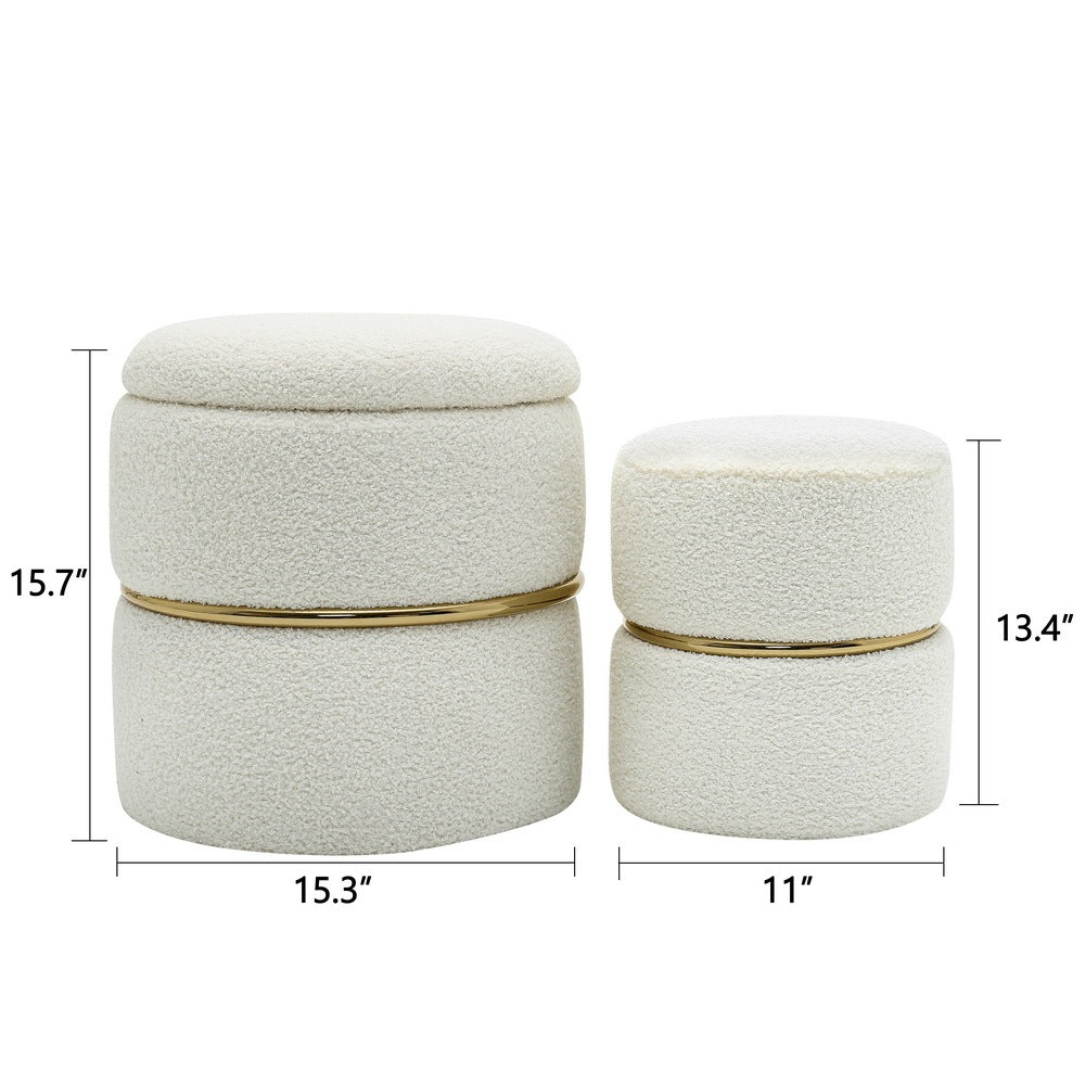 Upholstered Tufted Storage Ottoman Footstool WHITE white-boucle