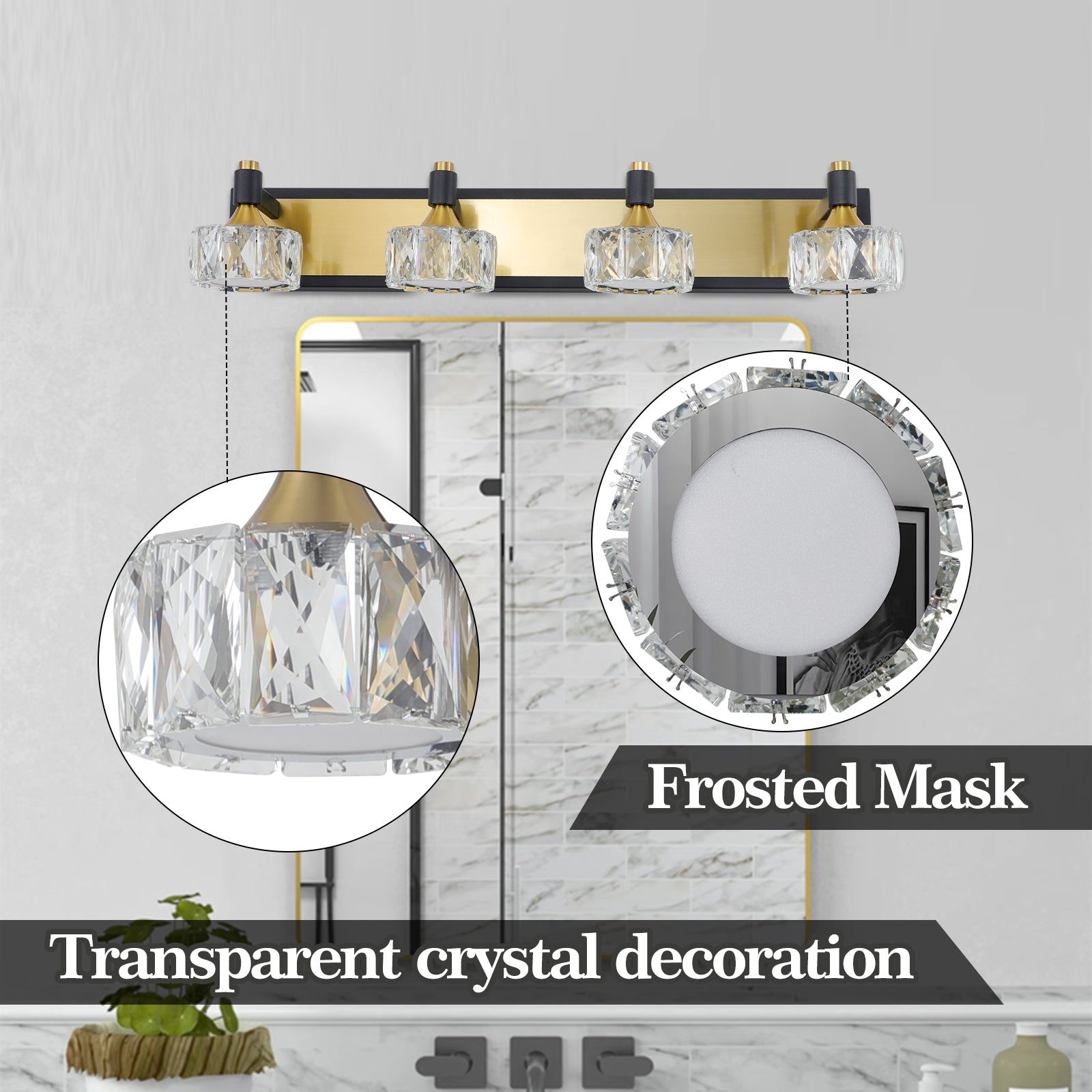 LED 4 Light Modern Crystal Bathroom Vanity Light Over yellow brown-luxury-modern-iron