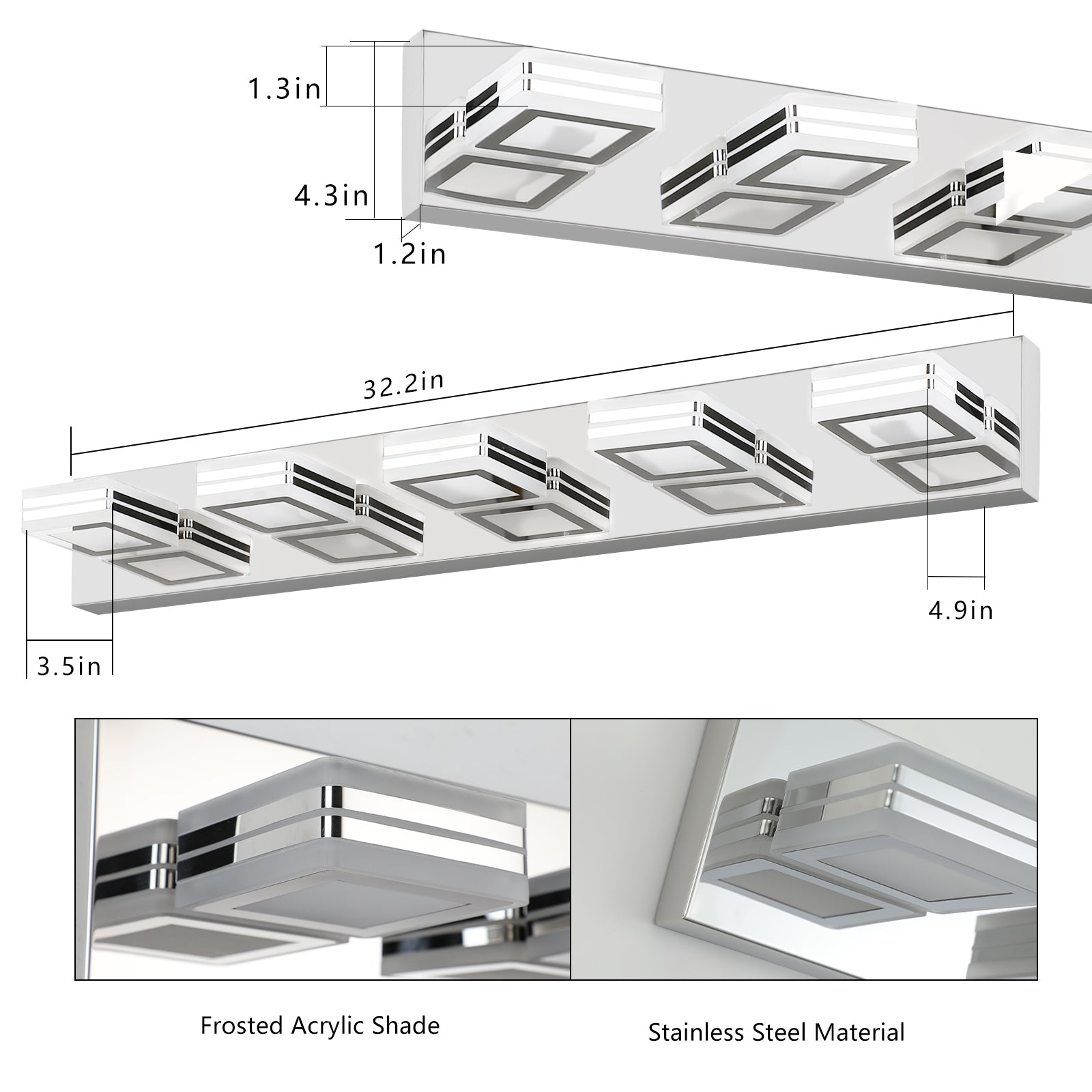 LED Modern Chrome Makeup Light, 5 Lights Acrylic chrome-modern-stainless steel