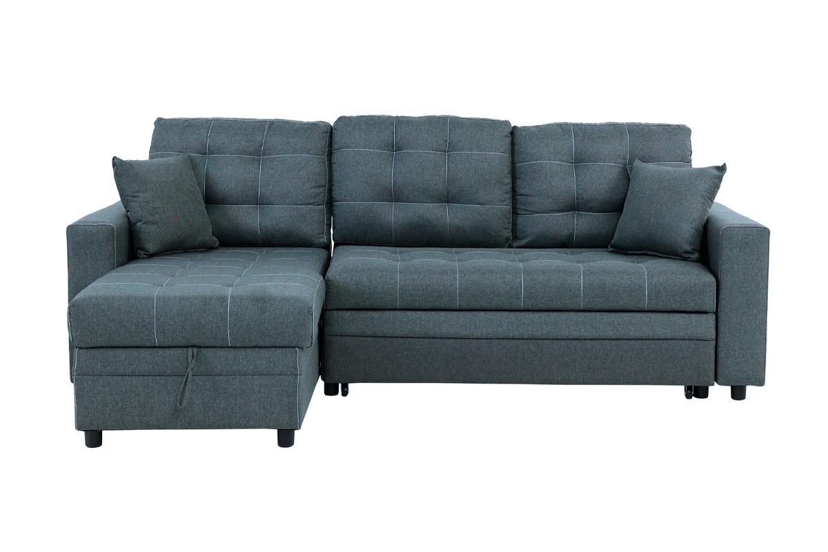 Blue Grey Convertible Sectional Pull Out Bed Sofa blue-gray-primary living space-tufted