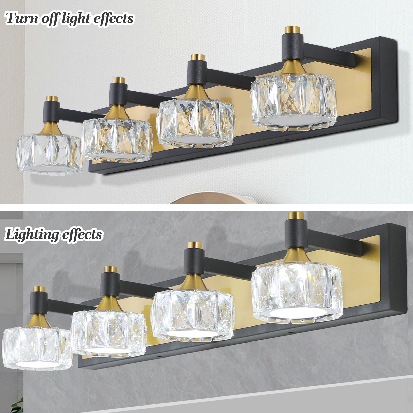 LED 4 Light Modern Crystal Bathroom Vanity Light Over yellow brown-luxury-modern-iron