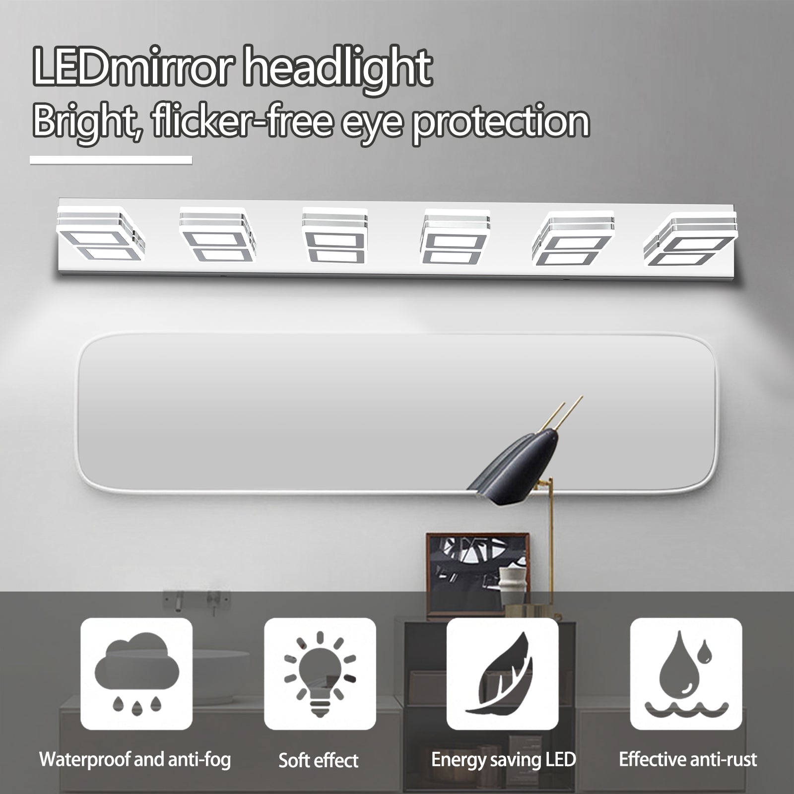 LED Modern Chrome Makeup Light, 6 Lights Acrylic chrome-modern-stainless steel