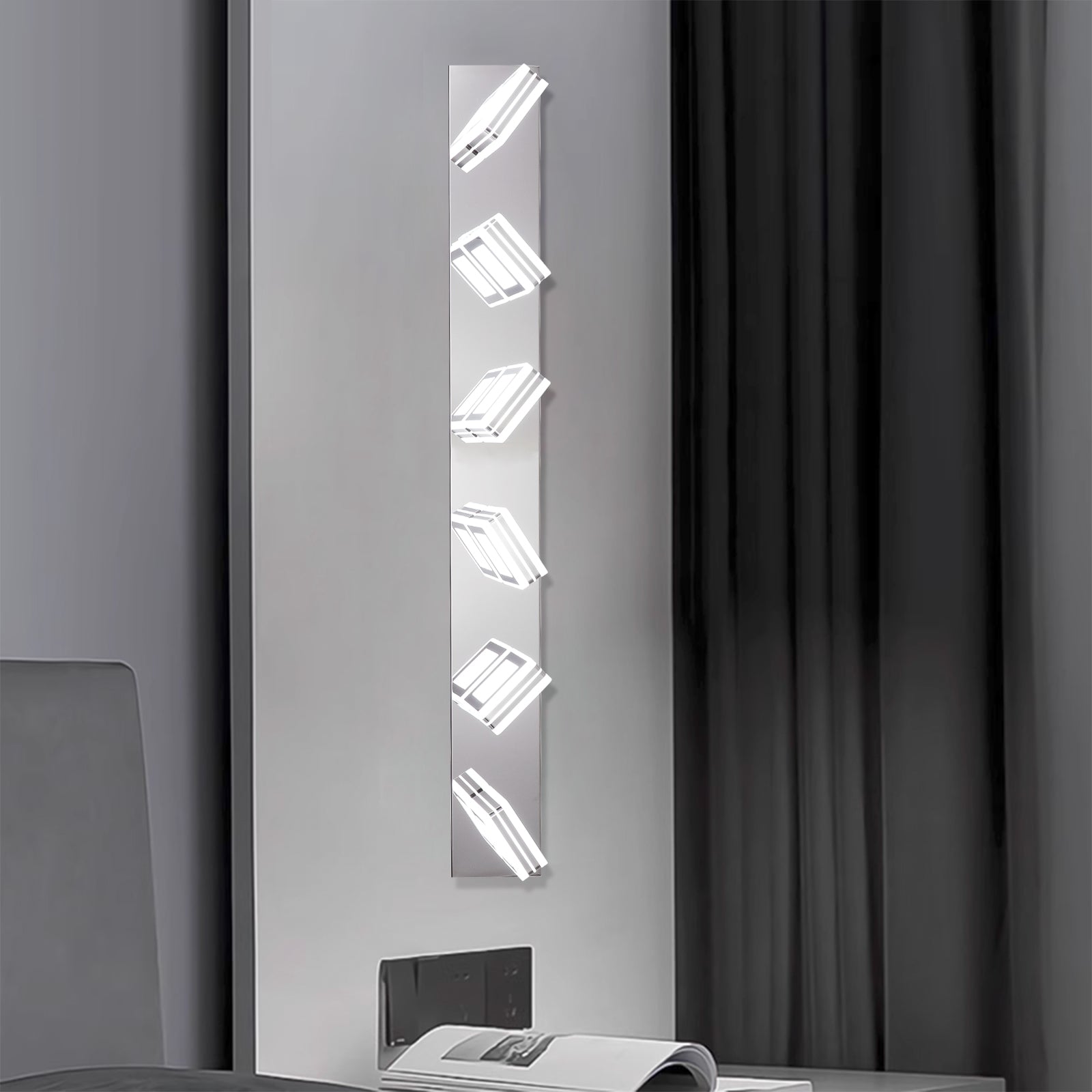 LED Modern Chrome Makeup Light, 6 Lights Acrylic chrome-modern-stainless steel