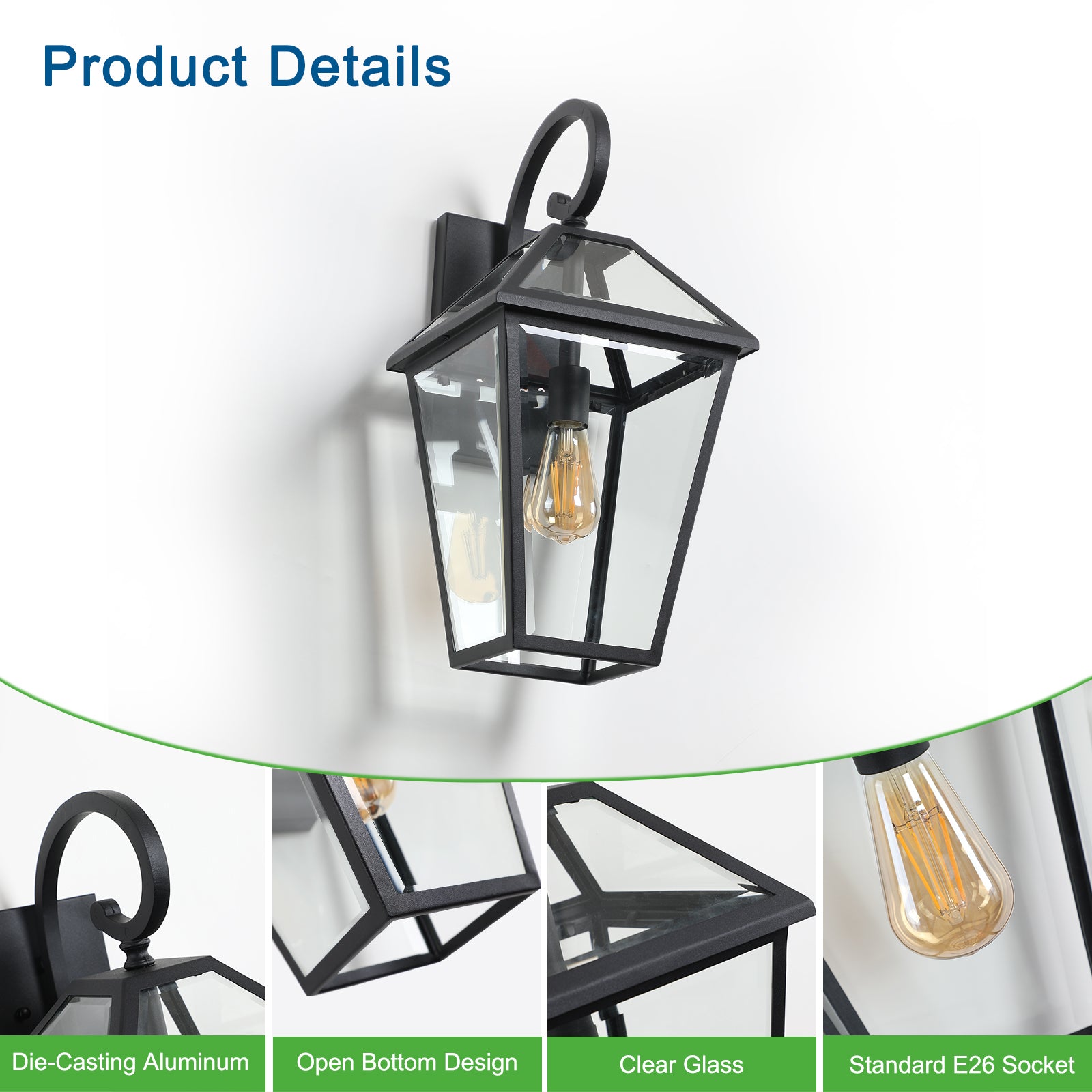 Modern Outdoor Waterproof Wall Lamp 2pack black-traditional-glass