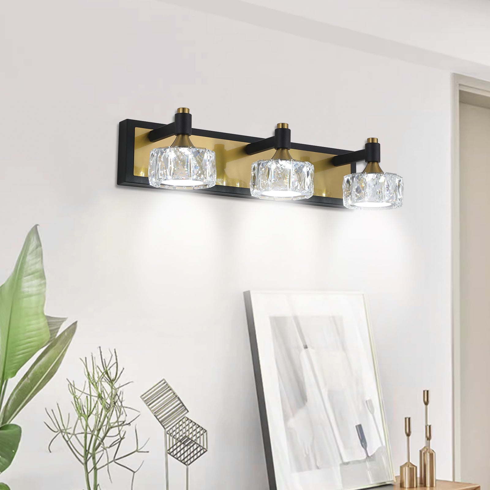 LED 3 Light Modern Crystal Bathroom Vanity Light Over yellow brown-luxury-modern-iron