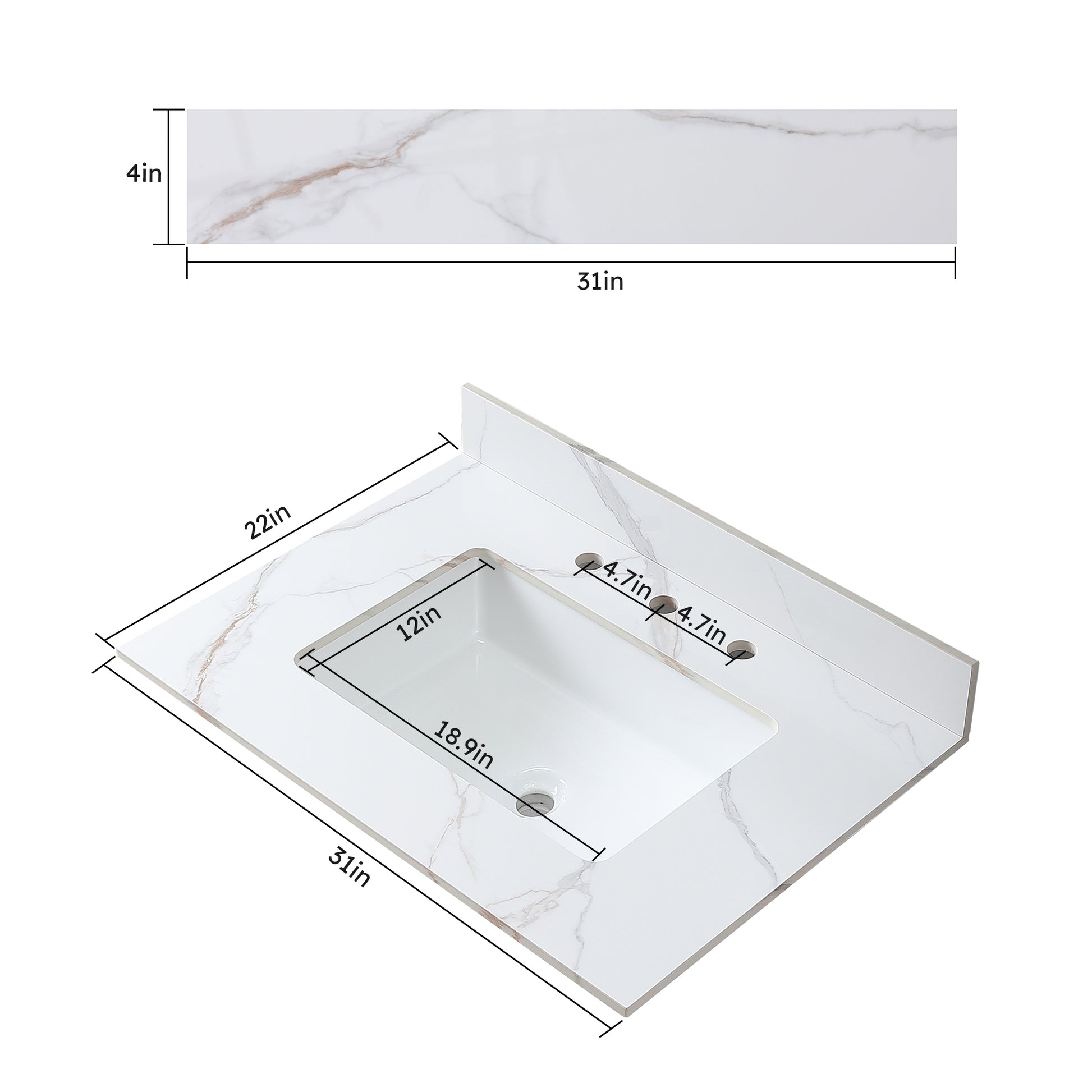 Montary 31inch bathroom vanity top stone carrara gold white-sintered stone