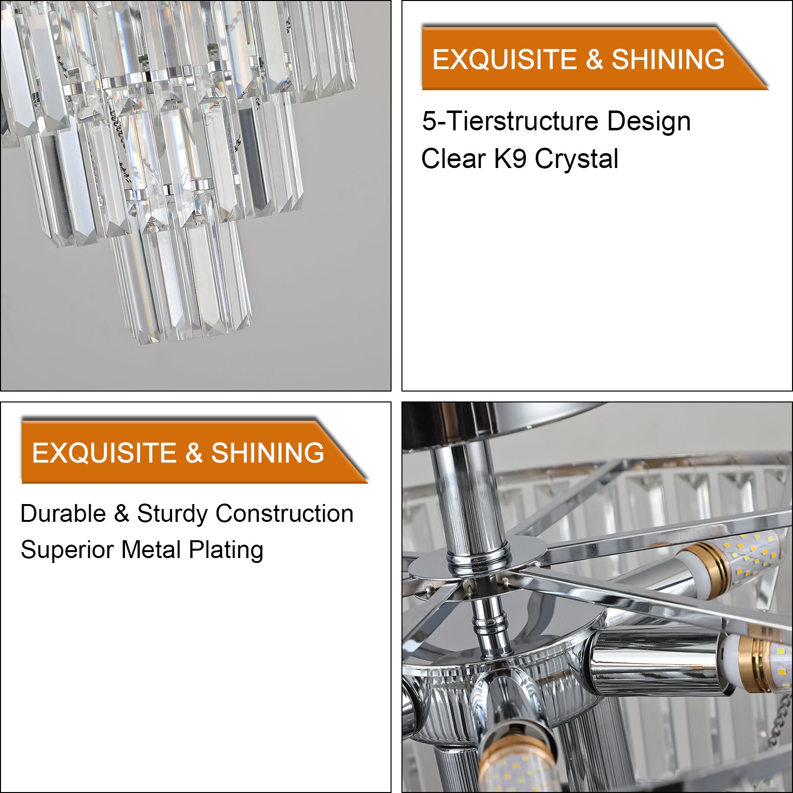 Large crystal chandelier in white chrome color, modern chrome-luxury-crystal