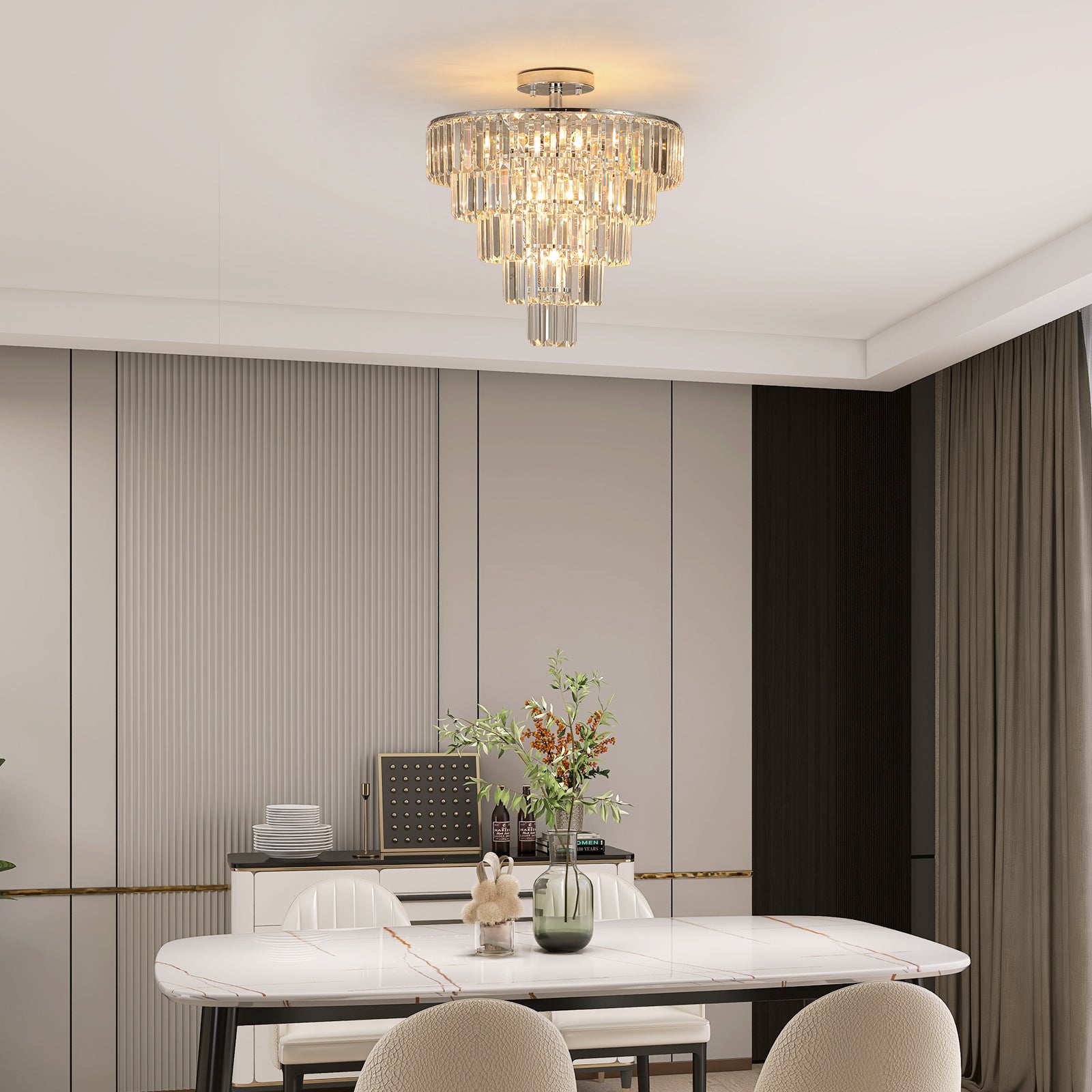 Large crystal chandelier in white chrome color, modern chrome-luxury-crystal