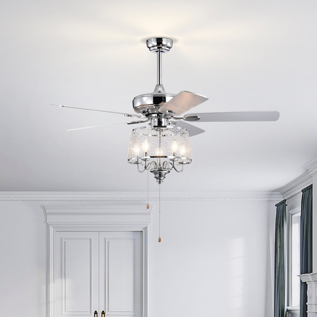 52 Inch Crystal Ceiling Fan , Modern Electrical Fan chrome-contemporary-modern-crystal-metal