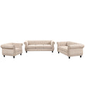 Modern three piece sofa set with solid wood legs beige-foam-polyester