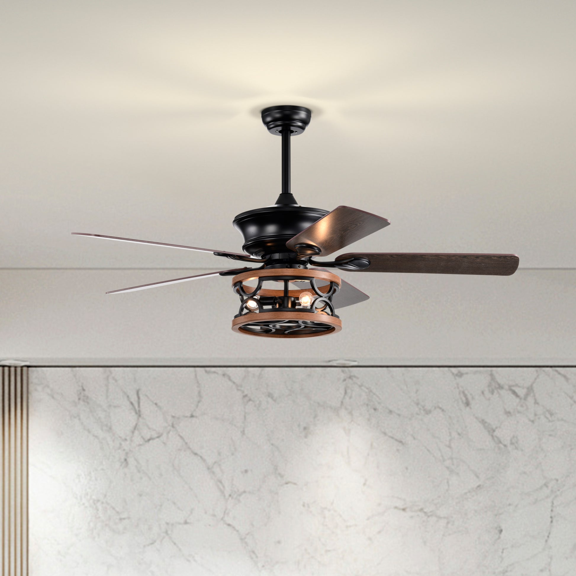 52 Inch Farmhouse Ceiling Fan with Lights and Remote,3 matt black-american design-american