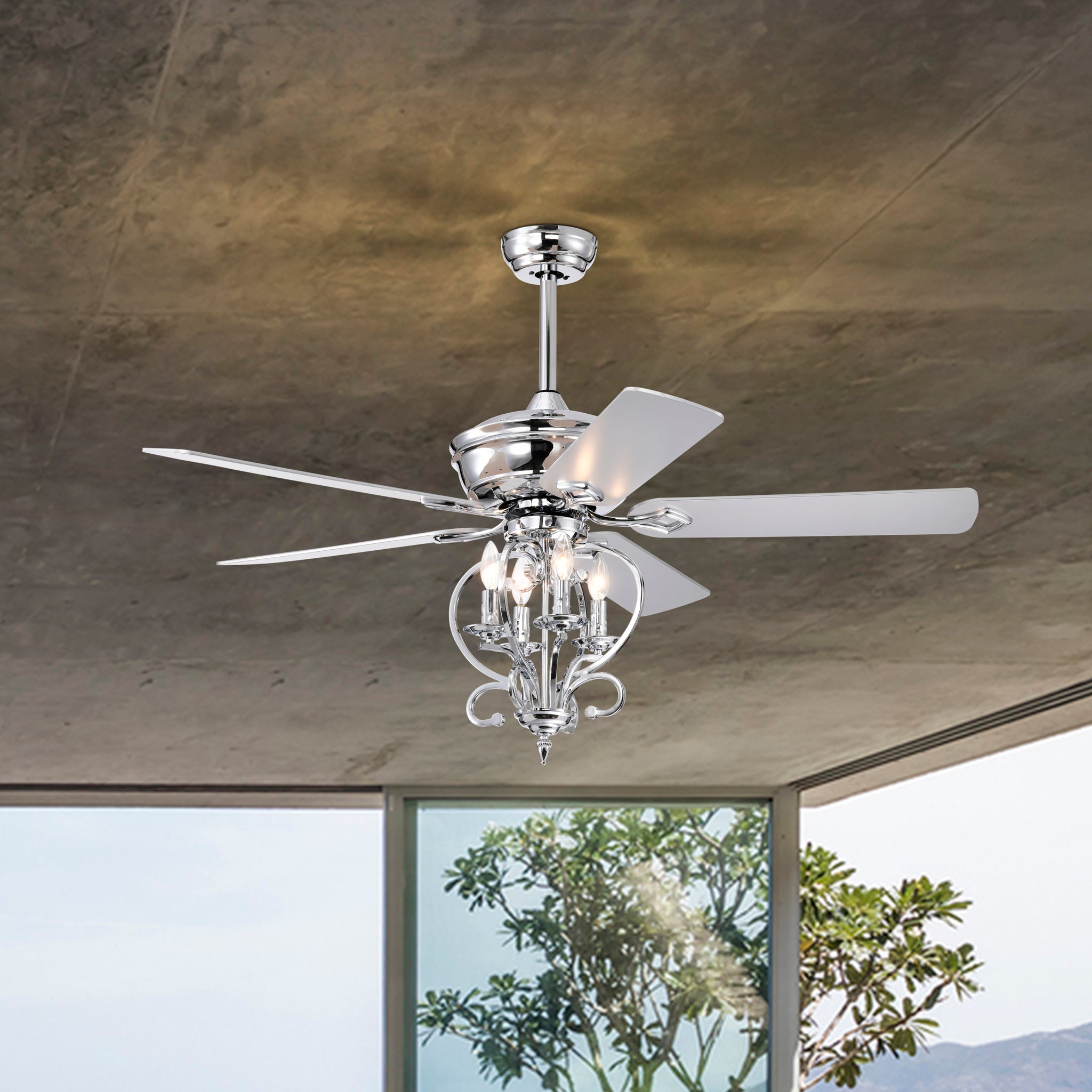 52 inch 4 Lights Ceiling Fan with 5 Wood Blades, Two silver-traditional-wood-metal