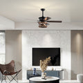 52 Inch Farmhouse Ceiling Fan with Lights and Remote,3 matt black-american design-american