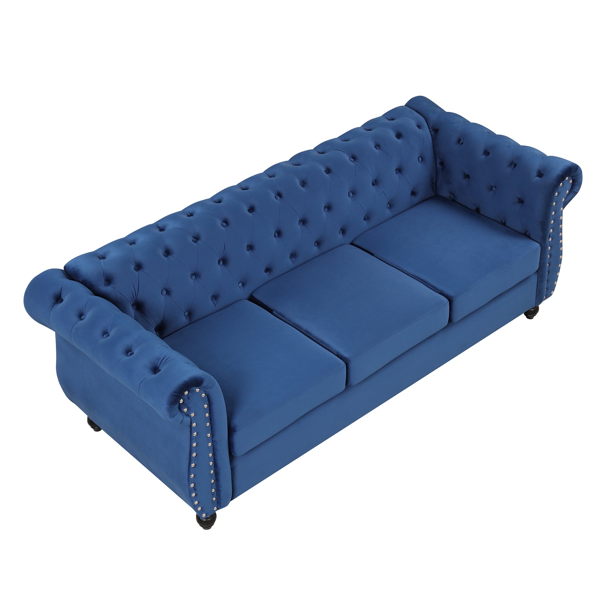 82" modern sofa Dutch plush upholstered sofa, solid blue-foam-polyester