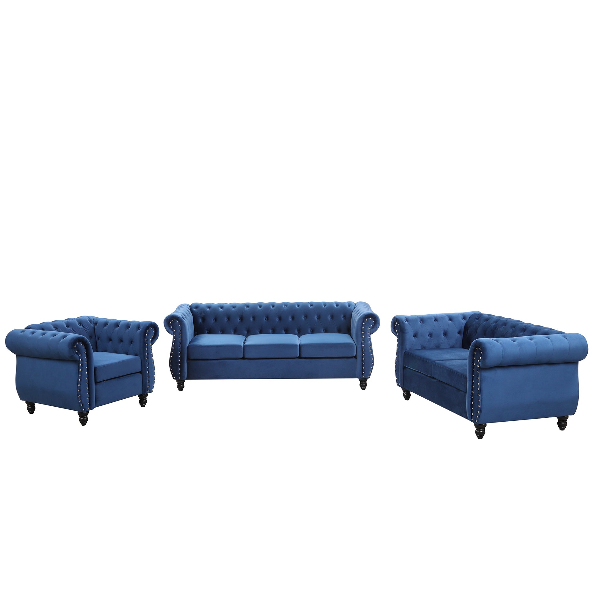 Modern three piece sofa set with solid wood legs blue-foam-polyester