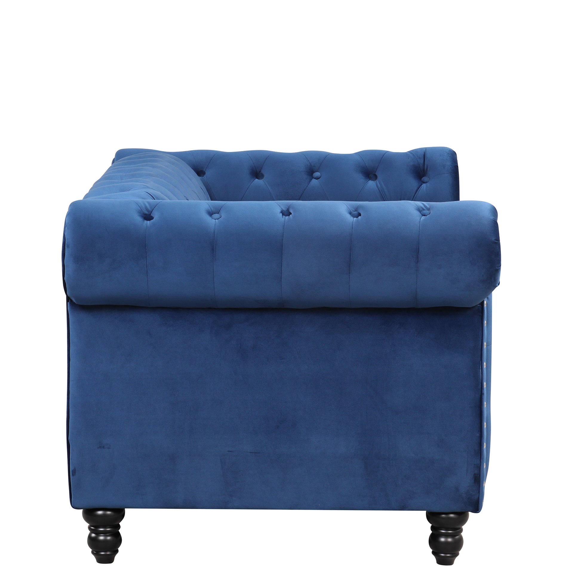 60" modern sofa Dutch plush upholstered sofa, solid blue-foam-polyester