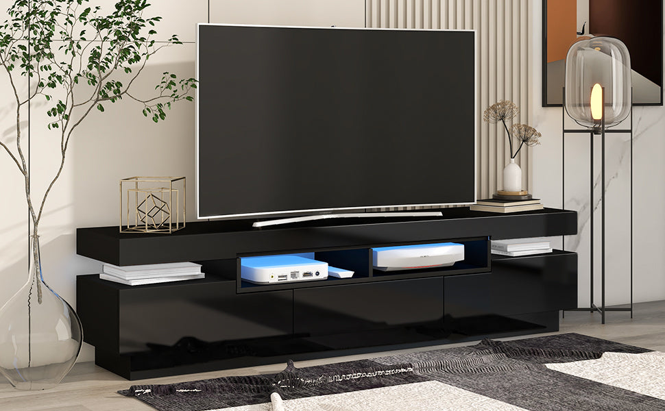 Tv Stand With 4 Open Shelves, Modern High Gloss -