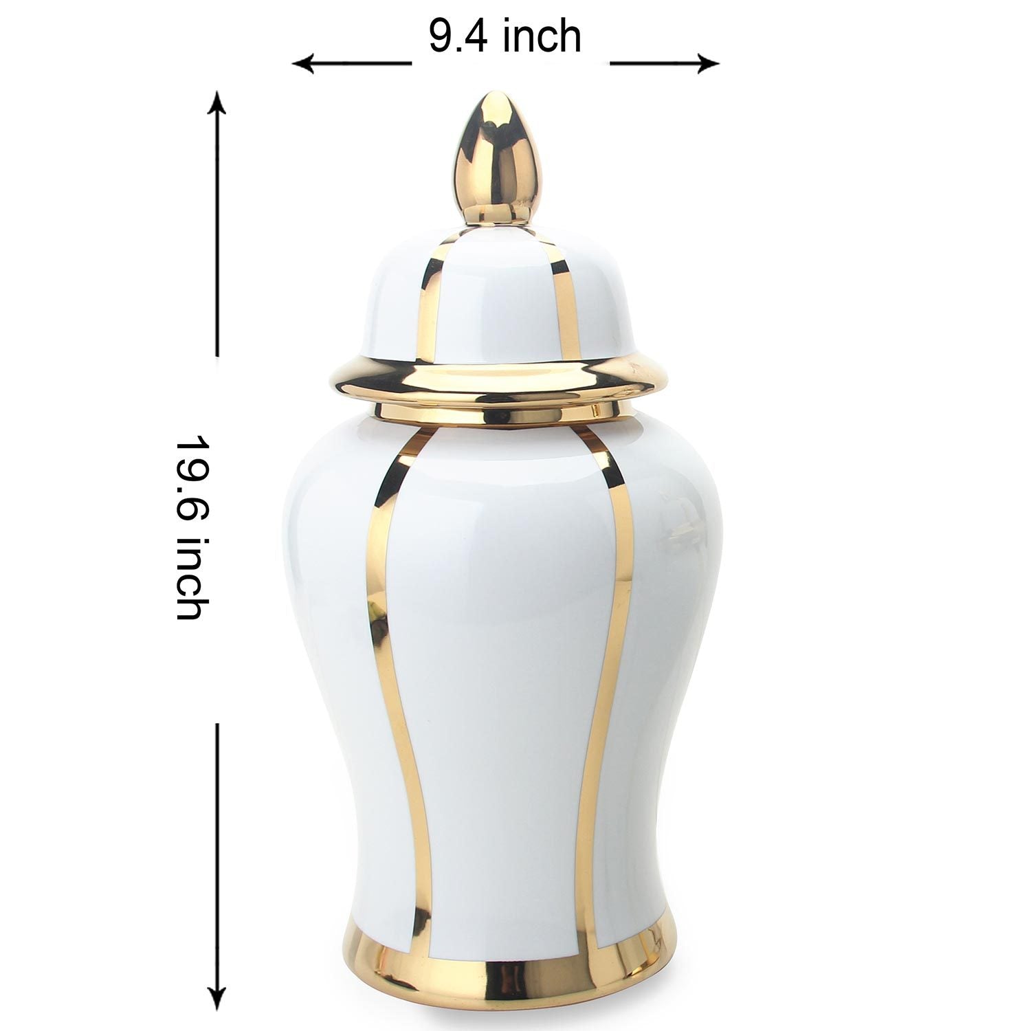 White Linear Gilded Ginger Jar with Removable Lid white-ceramic