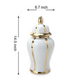 White Linear Gilded Ginger Jar with Removable Lid white-ceramic