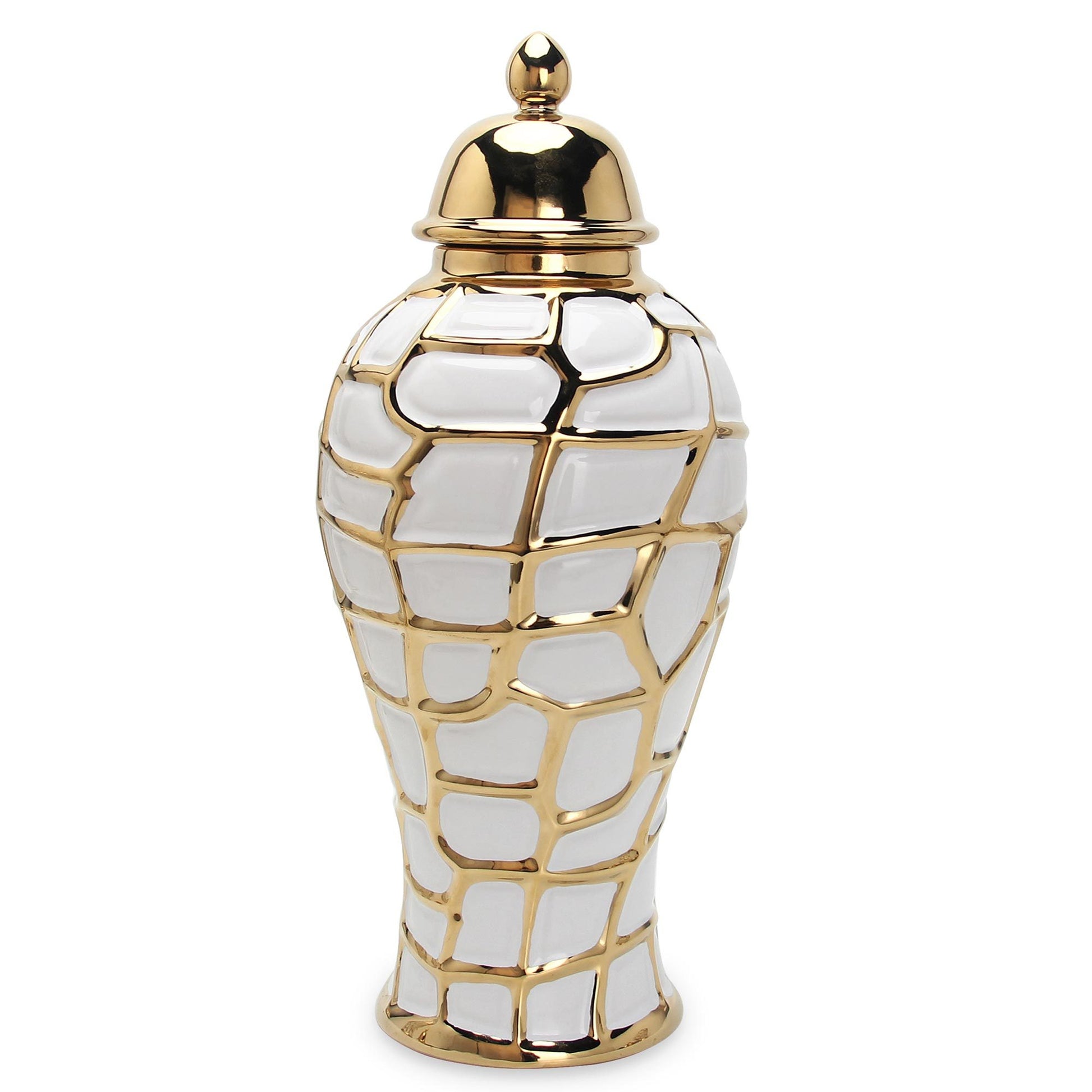 Regal White and Gold Ceramic Decorative Ginger Jar white-ceramic