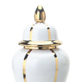 White Linear Gilded Ginger Jar with Removable Lid white-ceramic