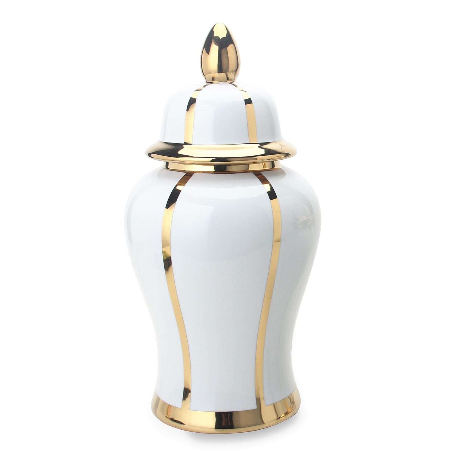 White Linear Gilded Ginger Jar with Removable Lid white-ceramic