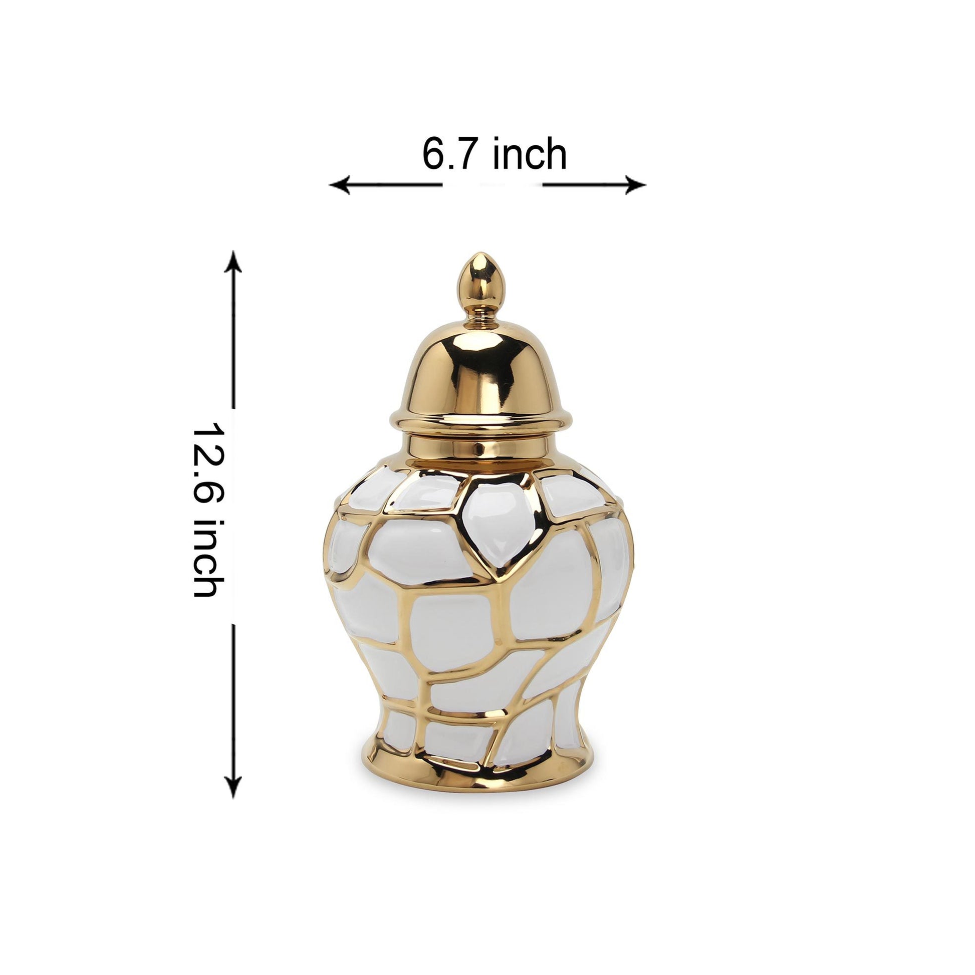 Regal White and Gold Ceramic Decorative Ginger Jar white-ceramic