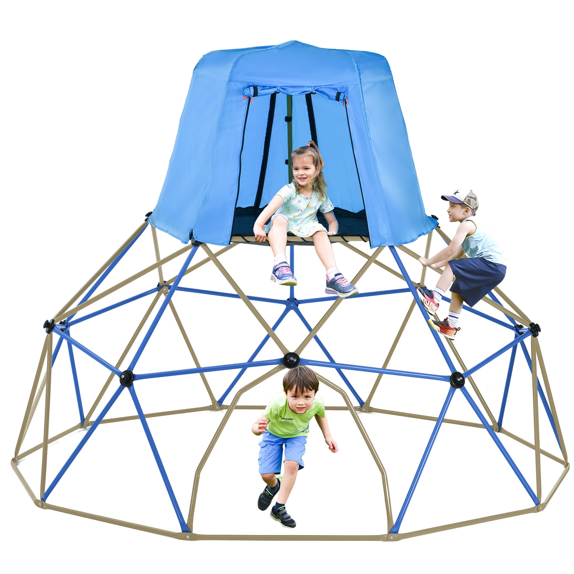 Kids Climbing Dome with Canopy and Playmat 10 ft blue-metal-outdoor