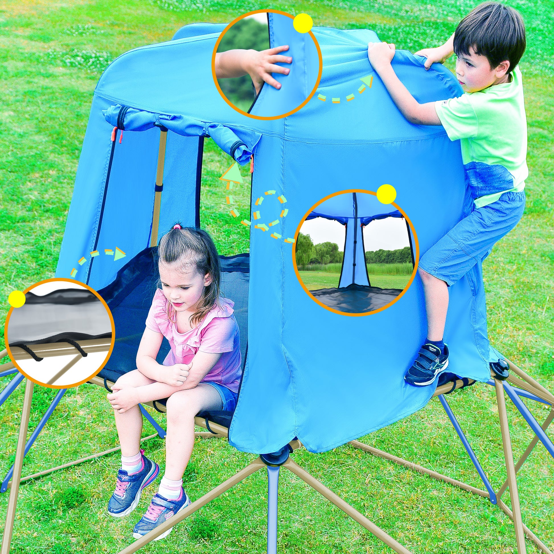 Kids Climbing Dome with Canopy and Playmat 10 ft blue-metal-outdoor