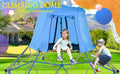 Kids Climbing Dome with Canopy and Playmat 10 ft blue-metal-outdoor