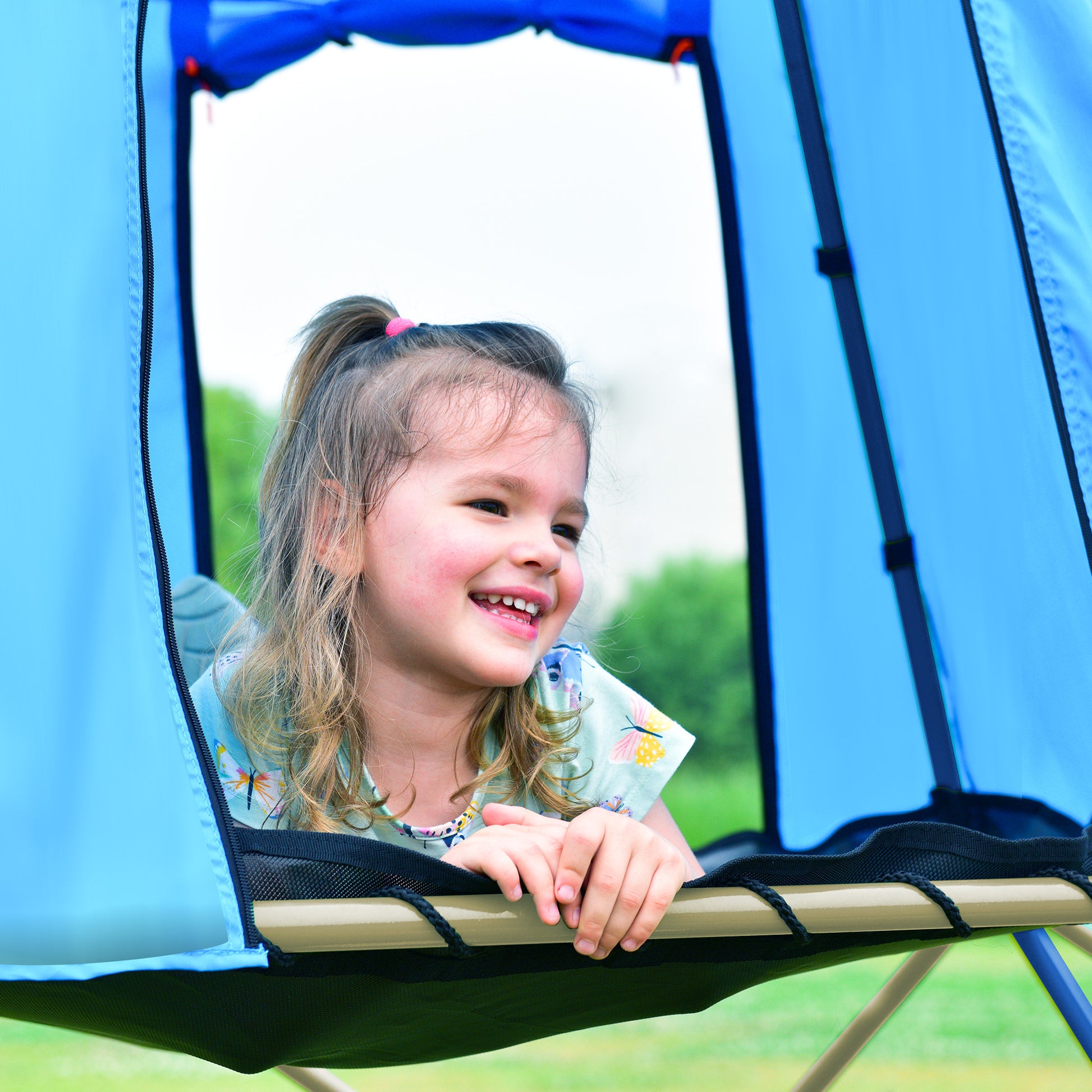 Kids Climbing Dome with Canopy and Playmat 10 ft blue-metal-outdoor