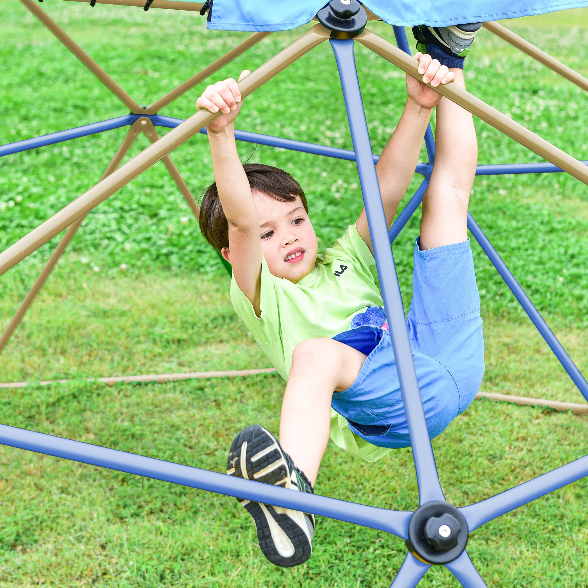 Kids Climbing Dome with Canopy and Playmat 10 ft blue-metal-outdoor