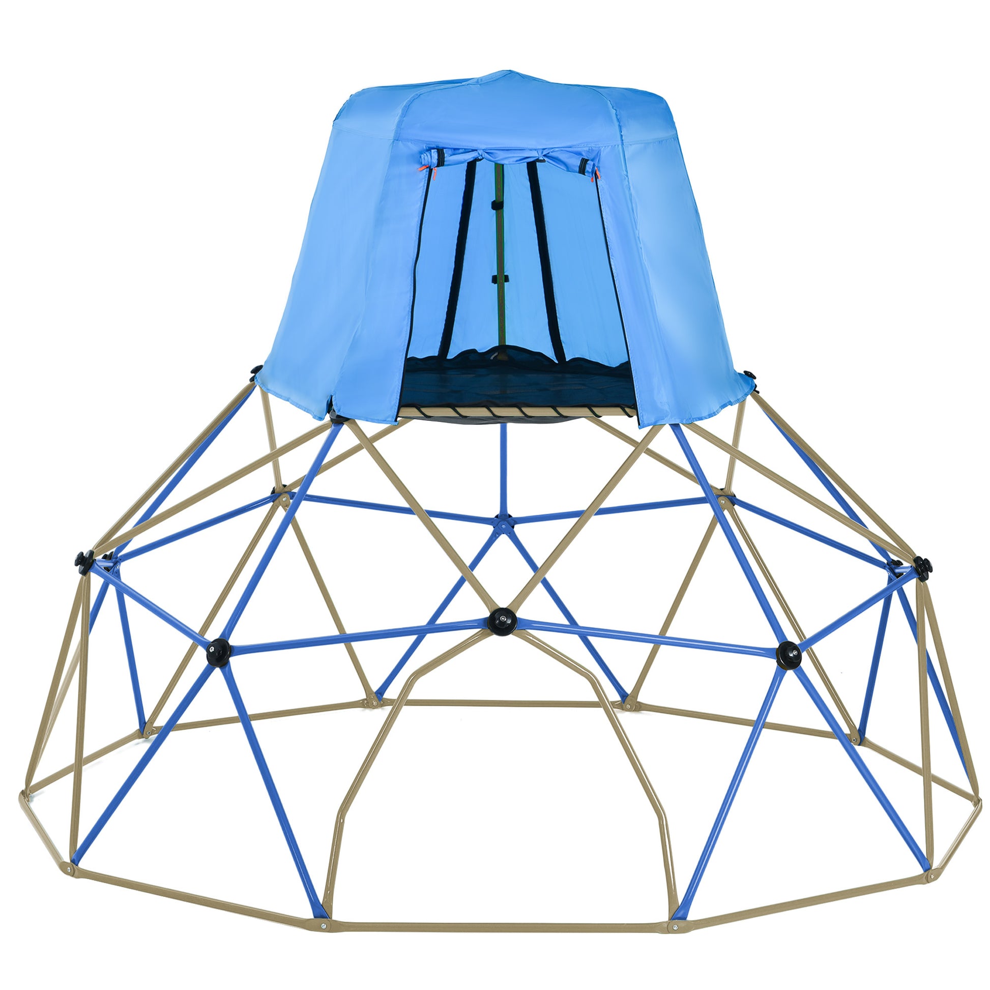 Kids Climbing Dome with Canopy and Playmat 10 ft blue-metal-outdoor