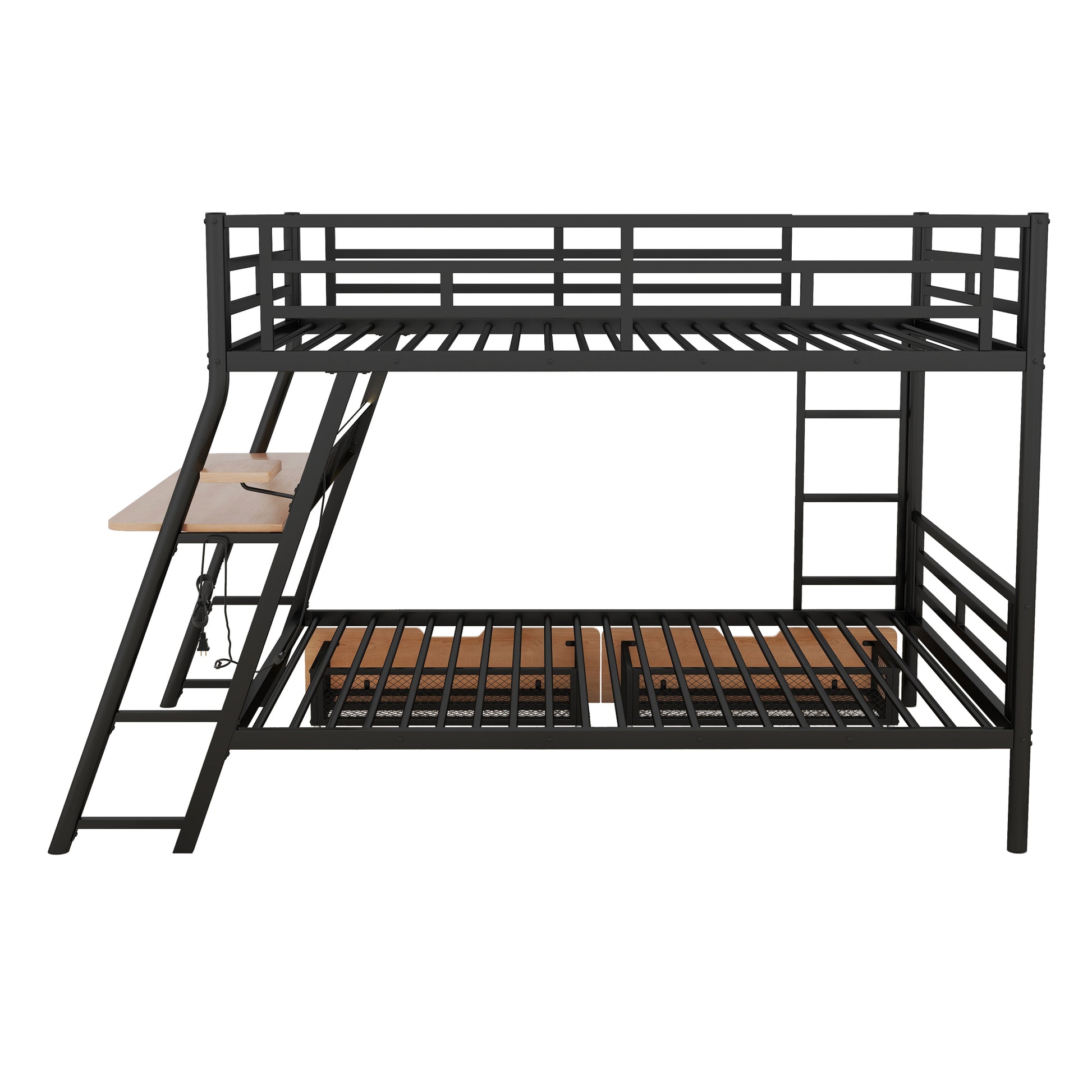 Full Size Metal Bunk Bed With Built In Desk,